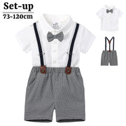 セットアップ 上下セット 子供服 キッズ ベビー 男の子 半袖シャツ ショートパンツ 蝶ネクタイ 半ズボン サスペンダー チェック 格子柄 トップス ボトムス 短パン トップス ボトムス お呼ばれ パーティー 発表会 結婚式 おしゃれ かわいい 子ども こども 男児