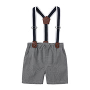 セットアップ 上下セット 子供服 キッズ ベビー 男の子 半袖シャツ ショートパンツ 蝶ネクタイ 半ズボン サスペンダー チェック 格子柄 トップス ボトムス 短パン トップス ボトムス お呼ばれ パーティー 発表会 結婚式 おしゃれ かわいい 子ども こども 男児