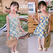 キャミソールワンピース 女の子 キッズ 子供服 ひざ上丈 フラワー グリーン ブルー シンプル かわいい おしゃれ