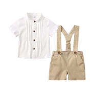 セットアップ 上下セット キッズ ベビー 男の子 子供服 トップス 半袖シャツ ボタン ボトムス 半ズボン ポケット サスペンダー おしゃれ お出かけ