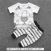 セットアップ 上下セット ベビー ライオン 英字 英語 長ズボン 半袖Tシャツ ボーダー 動物 アニマル おしゃれ 可愛い かわいい 子供服 こども服 男の子 女の子 男児 女児 60 70 80 90