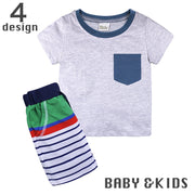 セットアップ 上下セット キッズ ベビー 男の子 子供用 トップス ボトムス Tシャツ 半袖 ラウンドネック ハーフパンツ 半ズボン ボーダー柄 イラスト クジラ 鳥 スター 星 おしゃれ かっこいい お出かけ 普段使い