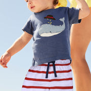 セットアップ 上下セット キッズ ベビー 男の子 子供用 トップス ボトムス Tシャツ 半袖 ラウンドネック ハーフパンツ 半ズボン ボーダー柄 イラスト クジラ 鳥 スター 星 おしゃれ かっこいい お出かけ 普段使い