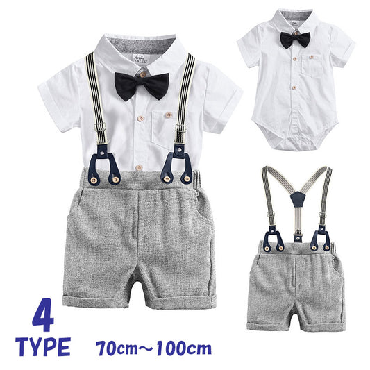 セットアップ 半袖ロンパース ショートパンツ ベビー 赤ちゃん 蝶ネクタイ付き 商品画像
