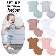 セットアップ 上下 2点セット キッズ ベビー 子供 女の子 男の子 半袖 カットソー Tシャツ ショートパンツ 短パン 無地 シンプル リブ パジャマ ルームウェア 寝間着 寝巻き カジュアル ラウンドネック ウエストゴム プルオーバー トップス ボトムス 子供服