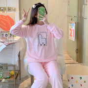 ルームウェア パジャマ 上下セット 大きいサイズあり レディース 女性用 長袖 長ズボン ロングパンツ プルオーバー ラウンドネック 丸首 フリース あたたかい ピンク グレー ハート ロゴ 英字 雲 雨 ネズミ フクロウ もこもこ リブ かわいい おしゃれ 部屋着 寝巻き ナイトウェア