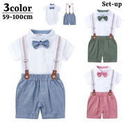 セットアップ 子供服 ベビー キッズ 男の子 半袖シャツ ロンパース 半ズボン サスペンダー 蝶ネクタイ 股下スナップ ショートパンツ フォーマル パーティー 結婚式 お出かけ イベント 写真撮影 おしゃれ かわいい 赤ちゃん 乳児 幼児 子ども こども