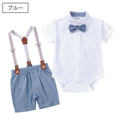 セットアップ 子供服 ベビー キッズ 男の子 半袖シャツ ロンパース 半ズボン サスペンダー 蝶ネクタイ 股下スナップ ショートパンツ フォーマル パーティー 結婚式 お出かけ イベント 写真撮影 おしゃれ かわいい 赤ちゃん 乳児 幼児 子ども こども