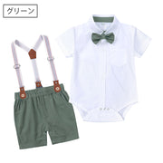 セットアップ 子供服 ベビー キッズ 男の子 半袖シャツ ロンパース 半ズボン サスペンダー 蝶ネクタイ 股下スナップ ショートパンツ フォーマル パーティー 結婚式 お出かけ イベント 写真撮影 おしゃれ かわいい 赤ちゃん 乳児 幼児 子ども こども
