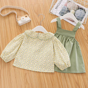 セットアップ 2点セット サロペットスカート ブラウスキッズ 子供服 ベビー 女の子 長袖 パフスリーブ トップス ボトムス 花柄 かわいい おしゃれ