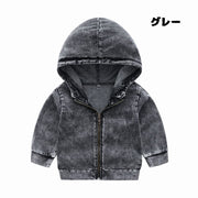 セットアップ フード付きパーカー ジョガーパンツ 子供服 キッズ服 男女兼用 デニム パーカー ロングパンツ 長ズボン 長袖 ウォッシュ加工 ヴィンテージ調 フード付き ジップアップ ファスナー ウエストゴム 春 秋 お洒落 オシャレ おしゃれ 格好いい カッコイイ クール カジュアル 子供 こども キッズ 幼児 男の子 男児 女の子 女児