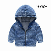 セットアップ フード付きパーカー ジョガーパンツ 子供服 キッズ服 男女兼用 デニム パーカー ロングパンツ 長ズボン 長袖 ウォッシュ加工 ヴィンテージ調 フード付き ジップアップ ファスナー ウエストゴム 春 秋 お洒落 オシャレ おしゃれ 格好いい カッコイイ クール カジュアル 子供 こども キッズ 幼児 男の子 男児 女の子 女児