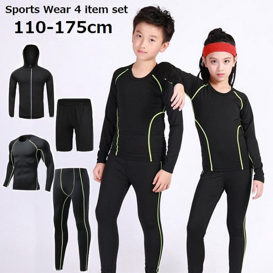 上下セット スポーツウェア スポーツインナー 4点セット 長袖トップス ラウンドネック 商品画像