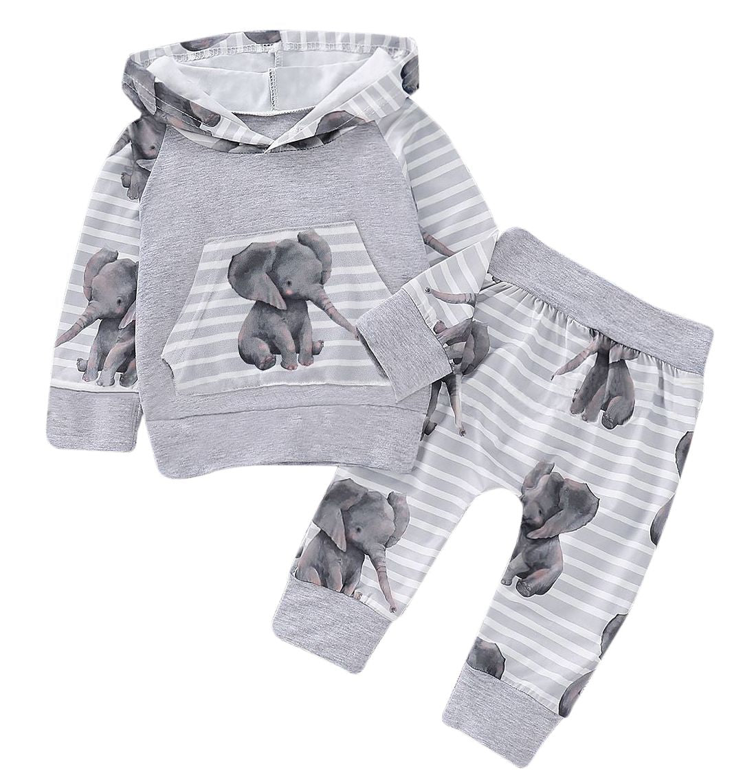 上下セット 長袖パーカー ロングパンツ 長ズボン スウェット 象 ゾウ 子供服 キッズ セットアップ プルオーバー 部屋着 ルームウェア カジュアル 可愛い かわいい トップス ボトムス 女の子 男の子 女児 男児 子ども服 こども服 70cm 80cm 90cm 100cm