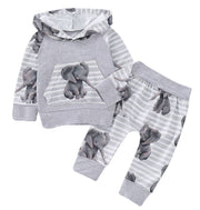 上下セット 長袖パーカー ロングパンツ 長ズボン スウェット 象 ゾウ 子供服 キッズ セットアップ プルオーバー 部屋着 ルームウェア カジュアル 可愛い かわいい トップス ボトムス 女の子 男の子 女児 男児 子ども服 こども服 70cm 80cm 90cm 100cm