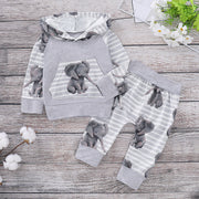 上下セット 長袖パーカー ロングパンツ 長ズボン スウェット 象 ゾウ 子供服 キッズ セットアップ プルオーバー 部屋着 ルームウェア カジュアル 可愛い かわいい トップス ボトムス 女の子 男の子 女児 男児 子ども服 こども服 70cm 80cm 90cm 100cm