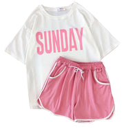 半袖Tシャツ ショートパンツ セットアップ 上下セット レディース トップス ボトムス 夏 ラウンドネック ショーパン ロゴ スポーティ カジュアル