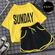 半袖Tシャツ ショートパンツ セットアップ 上下セット レディース トップス ボトムス 夏 ラウンドネック ショーパン ロゴ スポーティ カジュアル