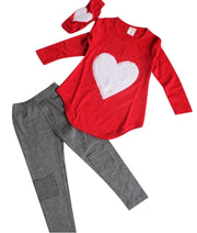 子供用 スリーピース セットアップ Tシャツ 長袖 ロング丈 ショートチュニック カットソー ラウンドネック ラウンドカット レギンスパンツ 10分丈 レギパン トップス ボトムス ヘアバンド 部屋着 パジャマ ルームウェア ルームウエア シンプル ハート 可愛い かわいい 女の子 女児 キッズ 子供服 子ども服 こども服 高学年 100cm 110cm 120cm 130cm 140cm