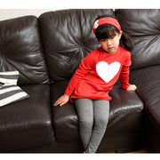 子供用 スリーピース セットアップ Tシャツ 長袖 ロング丈 ショートチュニック カットソー ラウンドネック ラウンドカット レギンスパンツ 10分丈 レギパン トップス ボトムス ヘアバンド 部屋着 パジャマ ルームウェア ルームウエア シンプル ハート 可愛い かわいい 女の子 女児 キッズ 子供服 子ども服 こども服 高学年 100cm 110cm 120cm 130cm 140cm
