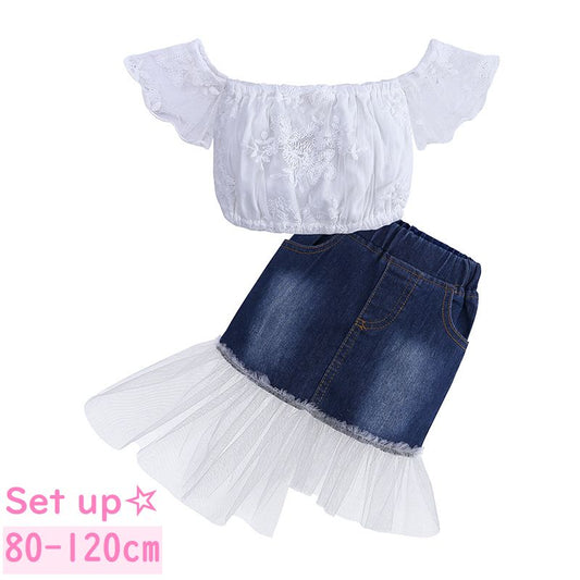 セットアップ 上下セット ブラウス デニムスカート 子供服 キッズ 商品画像