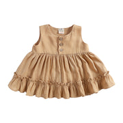 セットアップ 上下2点セット 赤ちゃん ベビー キッズ 女の子 子供服 ワンピース ブルマパンツ アンダーパンツ ノースリーブ フリル ハーフボタン かわいい キュート ガーリー フェミニン おしゃれ シンプル 単色 無地 ひらひら