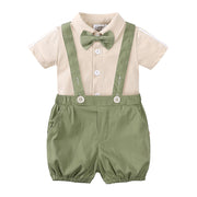 セットアップ 2点セット ロンパース ショートパンツ サスペンダー 蝶ネクタイ 襟付き ベビー キッズ 男の子 子供服 前開き ボディスーツ ボタン