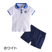 セットアップ 上下セット 子供服 キッズ ベビー 男の子 女の子 半袖 ポロシャツ ショートパンツ 短パン 襟付き ライン サッカーボール おしゃれ かわいい カジュアル デイリー お出かけ 洗い替え 男児 女児 子ども こども