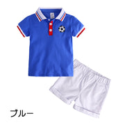 セットアップ 上下セット 子供服 キッズ ベビー 男の子 女の子 半袖 ポロシャツ ショートパンツ 短パン 襟付き ライン サッカーボール おしゃれ かわいい カジュアル デイリー お出かけ 洗い替え 男児 女児 子ども こども