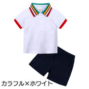 セットアップ 上下セット 子供服 キッズ ベビー 男の子 女の子 半袖 ポロシャツ ショートパンツ 短パン 襟付き ライン サッカーボール おしゃれ かわいい カジュアル デイリー お出かけ 洗い替え 男児 女児 子ども こども