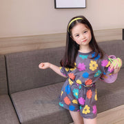 セットアップ 上下 2点セット キッズ ベビー 子供用 女の子 トップス ボトムス Tシャツ 半袖 ラウンドネック ショートパンツ ハーフパンツ ウエストゴム フリル フラワー お洒落 かわいい お出かけ 普段着 部屋着 普段使い 女児 子供服