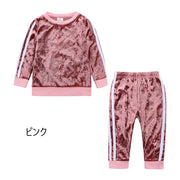 上下セット セットアップ ベロア ライン入り スウェット トレーナー 長袖 長ズボン キッズ ダンス 衣装 レッスン着 パジャマ