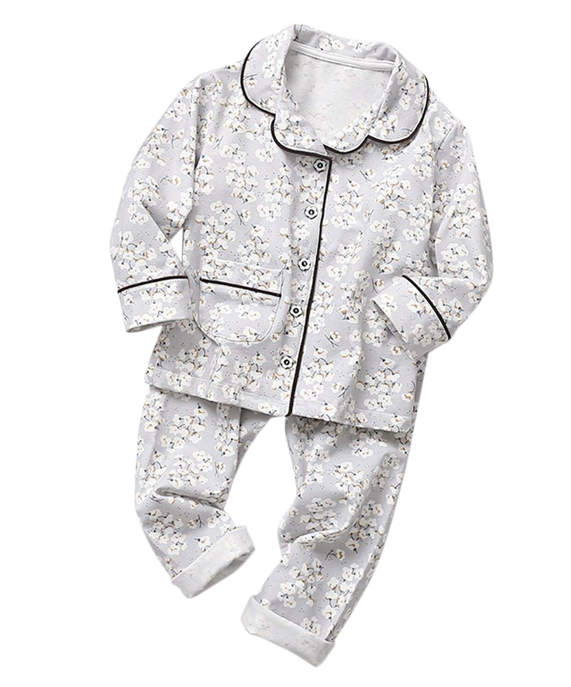 子供用パジャマ キッズ セットアップ 上下セット 2点セット ルームウェア 長袖 花柄 小花柄 フラワー 長ズボン ロングパンツ プリント ウエストゴム 春 秋 部屋着 寝間着 寝巻き トップス ボトムス 女の子 女児 こども服 子ども服 90cm 100cm 110cm 120cm 130cm ボタン