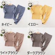パジャマ 上下セット ルームウェア 子供服 キッズ ベビー 長袖 長ズボン 女の子 男の子 リブ ラウンドネック プルオーバー 寝間着 部屋着 ロングパンツ ウエストゴム トップス ボトムス 2点セット 無地 シンプル ソリッドカラー 寝巻き 女児 男児 こども服