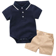 セットアップ 上下セット ロンパース ショートパンツ 2点セット 子供服 ベビー キッズ 男の子 カバーオール 半袖 ポロシャツ風 股スナップボタン おしゃれ かっこいい デイリー 普段使い お出かけ お呼ばれ