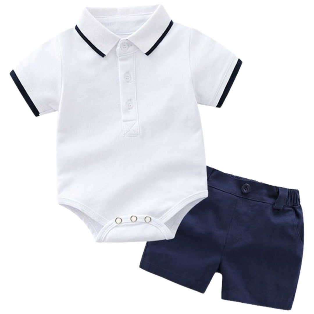 セットアップ 上下セット ロンパース ショートパンツ 2点セット 子供服 ベビー キッズ 男の子 カバーオール 半袖 ポロシャツ風 股スナップボタン おしゃれ かっこいい デイリー 普段使い お出かけ お呼ばれ