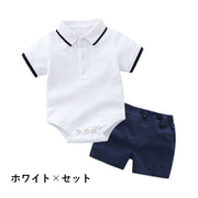 セットアップ 上下セット ロンパース ショートパンツ 2点セット 子供服 ベビー キッズ 男の子 カバーオール 半袖 ポロシャツ風 股スナップボタン おしゃれ かっこいい デイリー 普段使い お出かけ お呼ばれ
