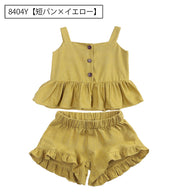 セットアップ 上下セット キャミソール ハーフパンツ ブルマパンツ 子供服 ベビー 赤ちゃん 女の子 ノースリーブ フリル おしゃれ かわいい 無地 単色 ナチュラル ウエストゴム トップス ボトムス 子ども こども 女児 女子 ギフト プレゼント 出産祝い