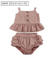 セットアップ 上下セット キャミソール ハーフパンツ ブルマパンツ 子供服 ベビー 赤ちゃん 女の子 ノースリーブ フリル おしゃれ かわいい 無地 単色 ナチュラル ウエストゴム トップス ボトムス 子ども こども 女児 女子 ギフト プレゼント 出産祝い