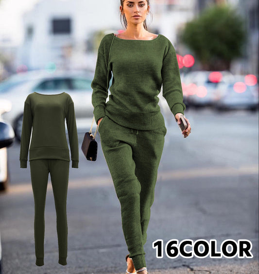 ニット レディース セットアップ 長袖 ロングパンツ トップス 商品画像