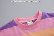 セットアップ 上下セット 2点セット キッズ ベビー 男の子 女の子 半袖 カットソー Tシャツ 長ズボン かわいい ボーダー レインボー 裾リブ トップス  ロングパンツ ボトムス カジュアル 子ども服 80cm 90cm 100cm 110cm 120cm