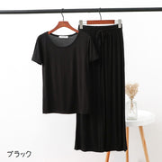 ルームウェア 部屋着 上下セット セットアップ レディース 女性 婦人服 大きいサイズ 半袖 ラウンドネック ウエストゴム ロングパンツ ワイドパンツ 長ズボン Tシャツ ゆったり リラックスウェア 無地 単色 かわいい おしゃれ シンプル 寝巻 ナイトウェア パジャマ 灰 黒 緑 赤 青 ピンク カーキ 茶