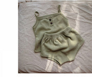 セットアップ 上下セット 子供服 ベビー キッズ 赤ちゃん 女の子 男の子 キャミソール ブルマ ショートパンツ ワッフル地 トップス ボトムス おしゃれ かわいい 重ね着 インナー 無地 単色 シンプル カジュアル 普段使い 部屋着 女子 男児 乳児 子ども こども