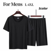 パジャマ ルームウェア 上下 2点セット メンズ 男性 シームレス 半袖 ラウンドネック ハーフパンツ 短パン 寝巻 無地 シンプル ベーシック 紳士 大きいサイズ