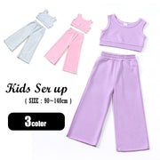 セットアップ 上下セット タンクトップ ロングパンツ 長ズボン 2点セット ルームウェア 部屋着 キッズ 女の子 トップス ボトムス ノースリーブ 丸首 ラウンドネック ゴムウエスト 無地 ピンク グレー シンプル カジュアル かわいい キュート スポーティ 春 夏