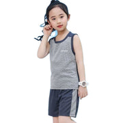 セットアップ 上下セット タンクトップ ノースリーブ ハーフパンツ 短パン キッズ ジュニア 子供 メッシュ 通気性 スポーツ カジュアル デイリー 普段使い 着回し おしゃれ かっこいい トップス ボトムス 半ズボン 男の子 女の子 ロゴ グレー ピンク グリーン パープル ブルー ワイン ネイビー