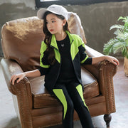 セットアップ 上下 2点セット ジャージ 長袖 前開き ロングパンツ キッズ ジュニア 子供 女の子 ファスナー ジップアップ 長ズボン ウエストゴム カジュアル お洒落 スポーツ 運動 習い事 普段使い ガールズ 女児 子供服