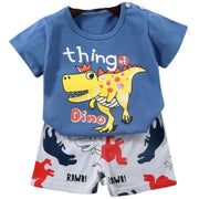 セットアップ 上下セット Tシャツ 半ズボン ハーフパンツ キッズ 子供服 子ども服 ベビー 赤ちゃん 男の子 女の子 80cm 90cm 100cm 110cm 120cm 73cm 130cm 男女兼用 トップス ボトムス 半袖 丸首 ラウンドネック ゴムウエスト ショートパンツ 総柄 イラスト ボーダー カラフル 恐竜 クマ 動物 ピンク ブルー カジュアル ポップ かわいい キュート