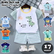 セットアップ 上下セット Tシャツ 半ズボン ハーフパンツ キッズ 子供服 子ども服 ベビー 赤ちゃん 男の子 女の子 80cm 90cm 100cm 110cm 120cm 73cm 130cm 男女兼用 トップス ボトムス 半袖 丸首 ラウンドネック ゴムウエスト ショートパンツ 総柄 イラスト ボーダー カラフル 恐竜 クマ 動物 ピンク ブルー カジュアル ポップ かわいい キュート