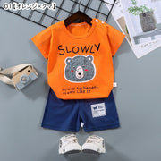 セットアップ 上下セット Tシャツ 半ズボン ハーフパンツ キッズ 子供服 子ども服 ベビー 赤ちゃん 男の子 女の子 80cm 90cm 100cm 110cm 120cm 73cm 130cm 男女兼用 トップス ボトムス 半袖 丸首 ラウンドネック ゴムウエスト ショートパンツ 総柄 イラスト ボーダー カラフル 恐竜 クマ 動物 ピンク ブルー カジュアル ポップ かわいい キュート